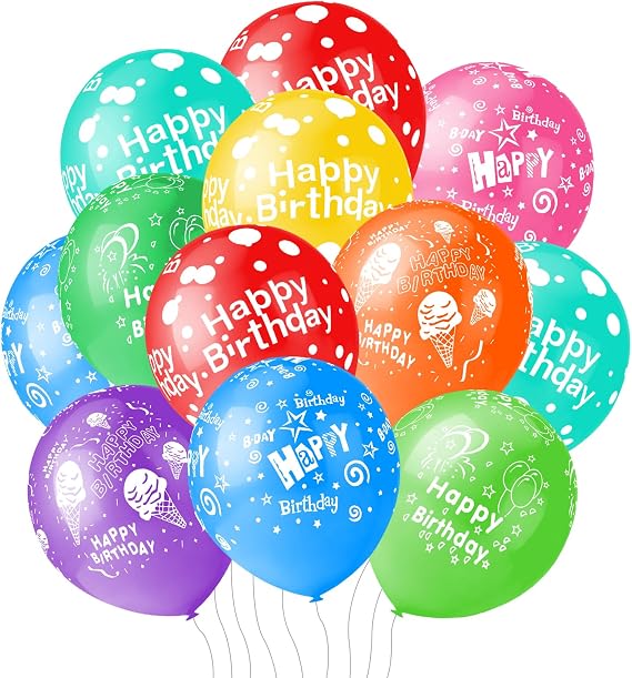 50pcs 12inch Happy Birthday Balloons for Men&Women, Assorted Balloons for Party, Beautiful Flowers Printed Decoration (Birthday)