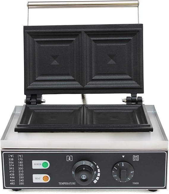 110V 1500W 2-Slice Commercial Electric Sandwich Machine, Stainless Steel Sandwich Maker with Coating Non-Stick Panini Press Sandwich Maker Breakfast Grilled Cheese Maker Black