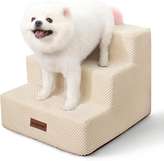 Aodisman Dog Stairs for Small Dogs & Cats,3-Step Pet Steps for Couch & Bed