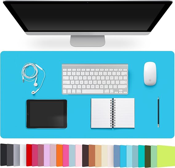 Leather Desk Pad Protector,Non-Slip Desk Pad(Bright Blue, 23.6" x 13.7")