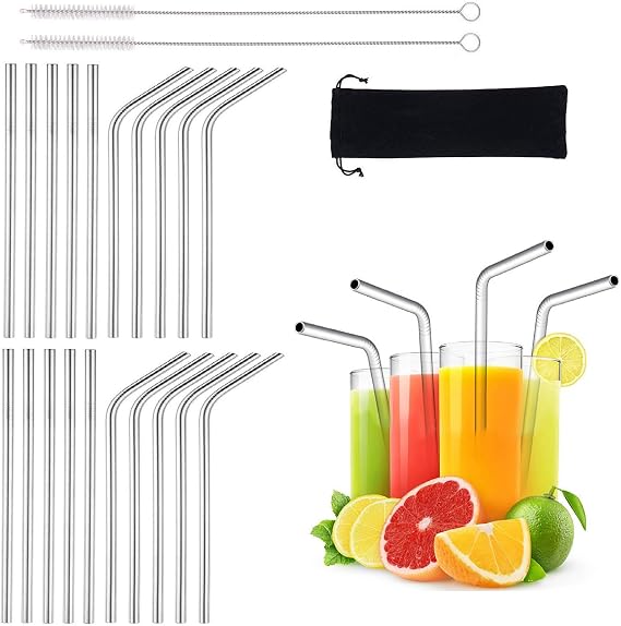 20 Pack Reusable Stainless Straws, 6-inch Short Drinking Straw Stainless Steel, Portable Straw for Cocktails Travel Kid, Metal Cocktails Straw With Cleaning Brush and Carry Bag