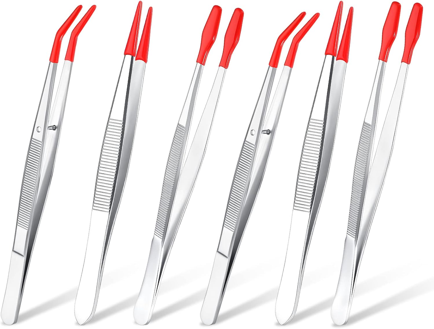Mixweer 6 Pcs Rubber Long Tipped Tweezer Set for Jewelry Making Soft PVC Rubber Coated Tip Bent and Straight Flat Tip Precision Tweezer for Craft Bead Jewelry Stamps Industrial