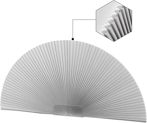 Arch Window Shades Light Filtering Half Circle Cellular Shades, Pleated Blinds Half Moon Window Shades for Semi Circle Windows, Easy Cut and Install, (Radius: 24", Grey & White)