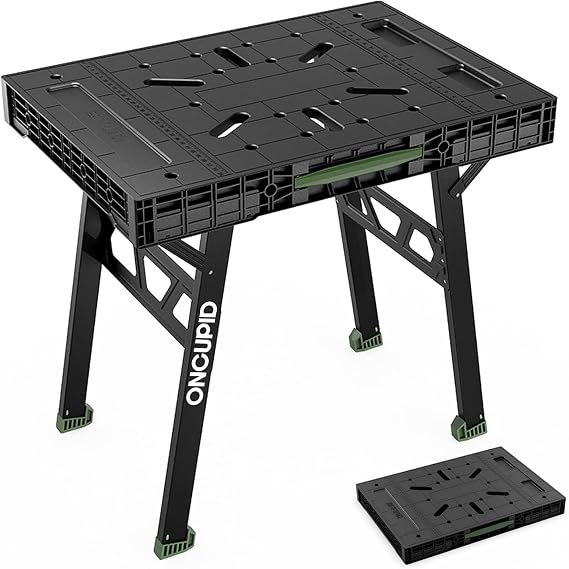 Portable Workbench, Folding Worktable, 1650lbs Capacity, Green | 34" W x 25" D x 31" H, Heavy duty, Metal Leg, No Installation Required, for Garage, Woodworking, Outdoor Workshop, Car Repair