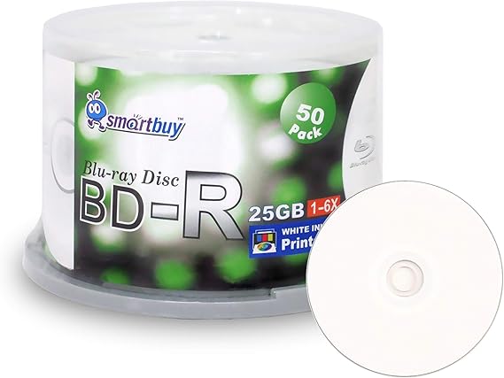 Smartbuy 50-disc 25gb 6X Bd-r BDR White Inkjet Hub Printable Blank Disc