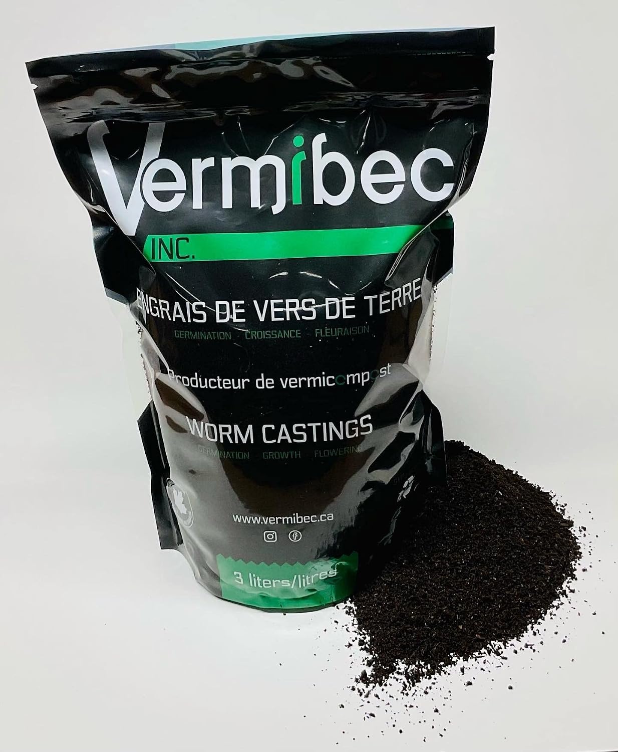 Premium Worm Castings 3 Liters Bag - Great for Germination-Growth and Flowering by Vermibec