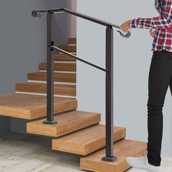Outdoor Handrail, 3 Steps Handrail Outdoor Stair Railing, Metal Porch Railing, Deck Hand Rail, Black Wrought Iron Railing for Concrete Step, Porch Steps, Home, Garden