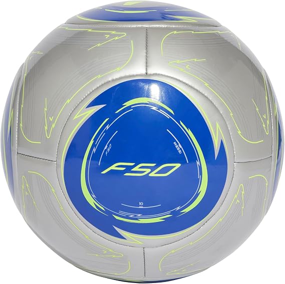 adidas Messi Club Ball - Machine Stitched Surface, Resilient Butyl Bladder, Messi Printed Logo, 100% Recycled TPU Cover, Multiple Colors and Size's (Silver Metallic/Lucid Blue/Solar Yellow, 3)