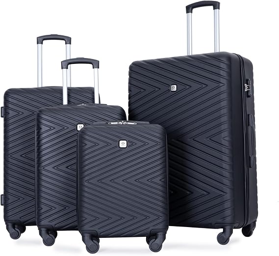 Travelhouse 4-Piece Hardside Luggage Set with Spinner Wheels & TSA Lock | Lightweight ABS hardside set: 16" personal item + 20" carry-on + 24" + 28" checked