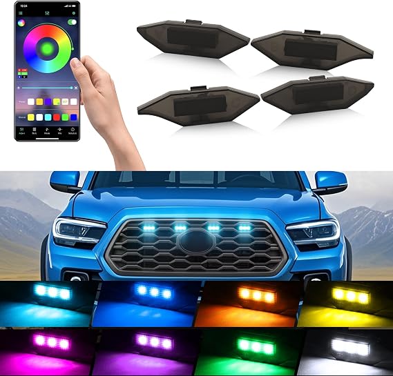 4個 グリル LEDライト トヨタ タコマ グリルライト 2023 2020-2022 TRD オフロード スポーツ OEM グリル Rapt0r ライト トヨタ タコマ 6 LED アップグレード RGB グリルライト 20 GRB