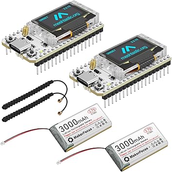 2 Pack ESP32 LoRa V3 Development Board + 3000mAh Battery Set, Integrated WiFi Bluetooth SX1262 CP2102 0.96-inch OLED Display Type C for Meshtastic LoRaWAN Arduino IoT Intelligent Scene