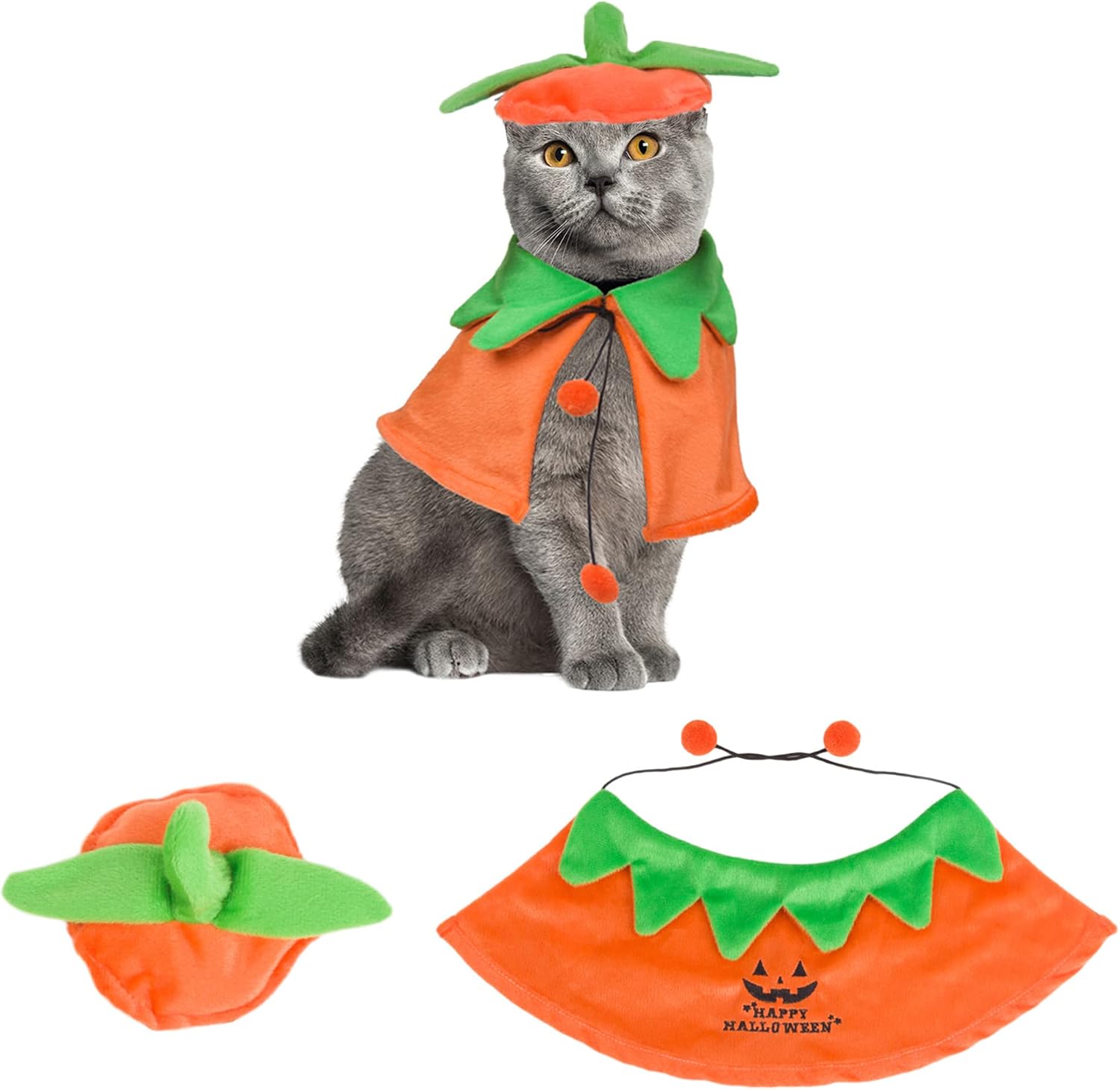 ADOGGYGO Halloween Cat Costumes Kitten Pumpkin Cloak Hat Set Halloween Pumpkin Costumes for Cats Kittens
