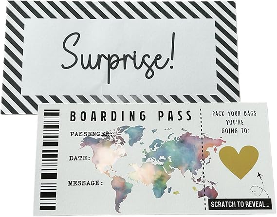 DIY Personalised Travel Ticket | Customised Boarding Pass | Gift for a Surprise Holiday | Scratch to Reveal Gift | Birthday Travel Voucher | Travel Present
