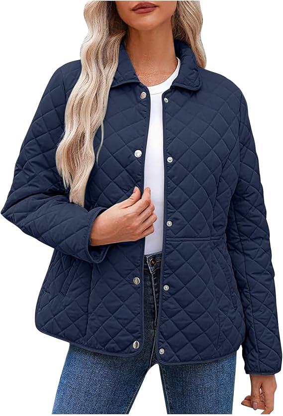 Quilted Jackets for Women's Casual Lapel Button down Puffer coat barn Jacket Winter Lightweight Outerwear with Pockets