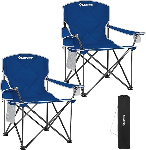KingCamp Portable Folding Camping Quad Chair, Fully Cushioned Seat with Side Pocket and Cup Holder, for Tailgates, Beach, Lawn