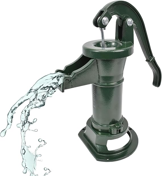 Hand Water Pump, Cast Iron Manual Water Pump Pitcher Pump for Garden Yard Farm Home, Emergency Back-up Water Hand Pump, Max Lift 25 FT - Color Green