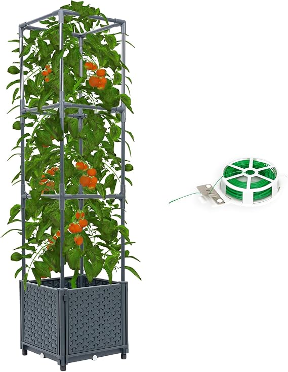 Tomato Planter with Trellis Cage Raised Garden Bed Planters Boxes with Tomato Plant Cages Support Self Watering Pots for Climbing Flowers Vegetable Vine Vegetables Patio Greenhouse Indoor Outdoor