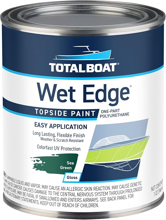 TotalBoat Wet Edge Topside Marine Paint, Fiberglass & Wood - Sea Green Qt | Marine-Grade Polyurethane Finish for Fiberglass & Wood Boats, Jet Skis & RV Exteriors; 22 High Gloss and Flat Colors