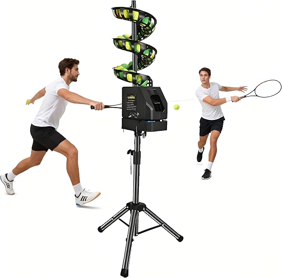 Tennis Ball Machine with Remote | Portable Tennis Practice Machine: Adjustable Launch Speed (2-3s), Height (1.4-2.6m), Frequency & 48 Angle | for Groundstrokes, Volleys, Lobs