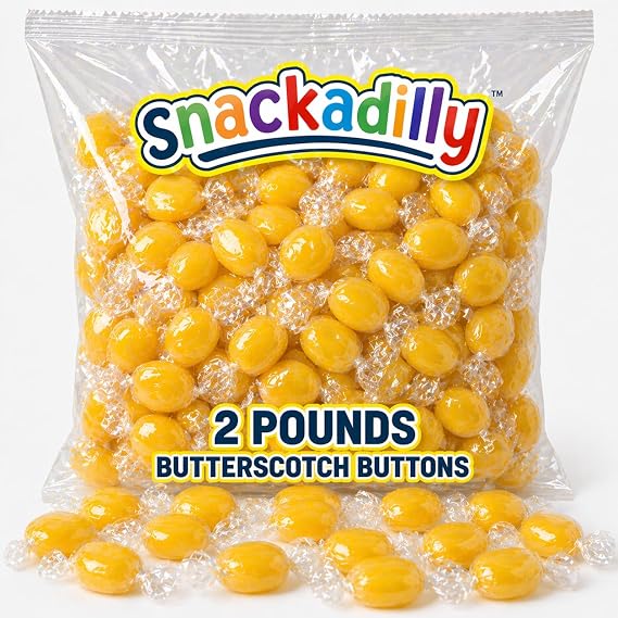 Butterscotch Candy Buttons 2 Lbs. - Individually Wrapped Hard Candy Packed By Snackadilly