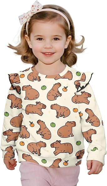 Toddler Girls Long Sleeve Shirts Cute Graphic Fall Tops Ruffle Sweatshirts Toddler Shirts Age 12M-8 Years