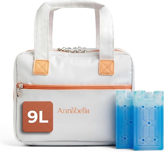 Annabella Double Breast Pump Bag with Cooler and Ice Packs - Insulated Big Breast Pump Case for Working Moms, Travel Pumping Tote Bag with Shoulder Strap for Breastmilk Storage
