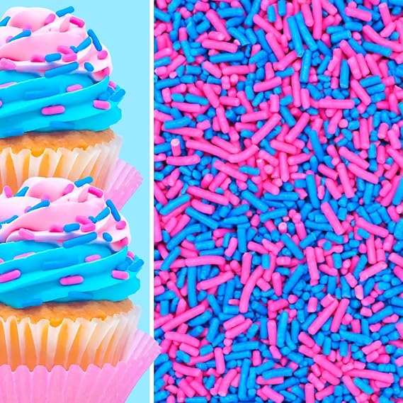 Pink and Blue Gender Reveal Cake Pop Cookie Cupcake Cakes Semi-Sweet Edible Confetti Decorations Sprinkles Desert Jimmies Toppers 6oz