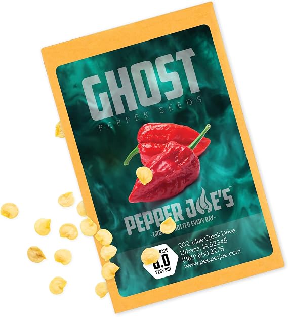 Pepper Joes Ghost Pepper Seeds Pack of 10+ Superhot Chili Pepper Seeds USA Grown Premium Non-GMO Bhut Jolokia Seeds for Planting in Your Garden