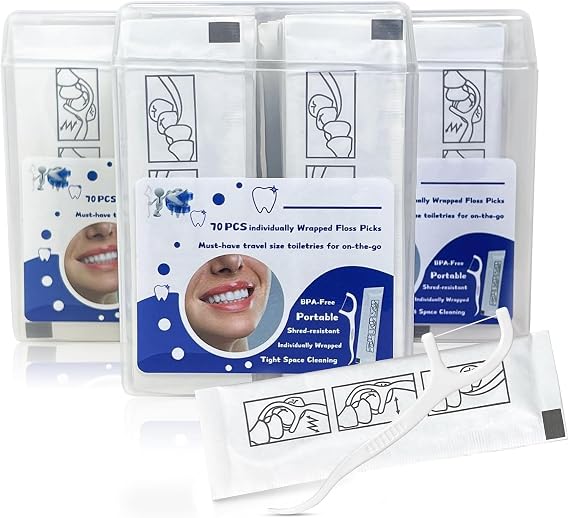 210 Count Individually Wrapped Floss Picks, Dental Floss Picks | Dental Floss Picks for Adults, Portable Tooth Flossers for Travel, Home, Office and Guest Use, 3 Boxes of 70