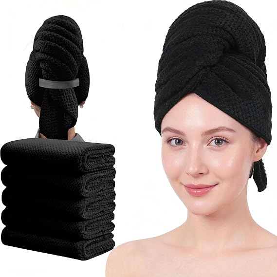 Microfiber Hair Towels, Waffle Hair Towel Set, Super Soft Highly Absorbent, Sturdy Quick Drying Turbans for Long, Thick, Curly Hair (5 Pack, 40" x 20")