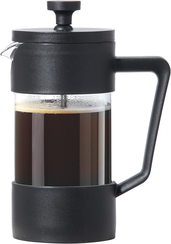 Oggi French Press Coffee Maker (12oz)- Borosilicate Glass, Coffee Press, Single Cup French Press, 3 cup Capacity, Black