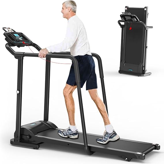 Ksports Advanced Rehab Walking Treadmill with 2.25HP Motor, Long Handrails for Balance, 287 LB Capacity, 0.4-8.0 MPH, 3-Level Incline, Bluetooth for Kinomap, Zwift & FitShow, Foldable with LCD Display