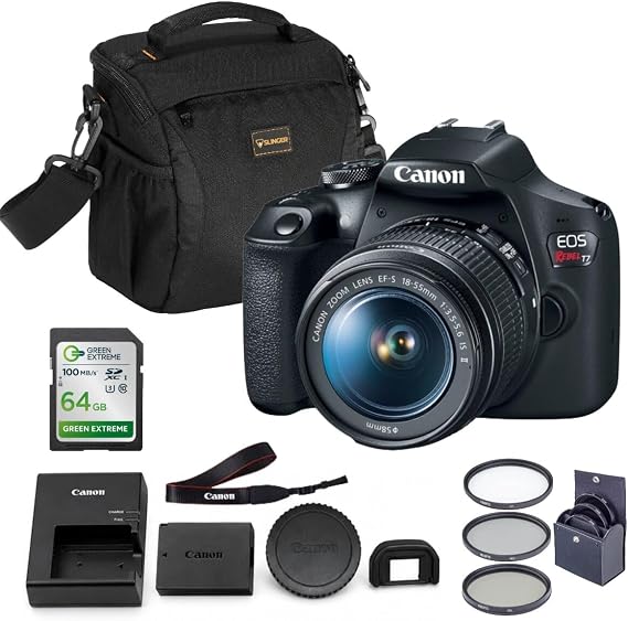 Canon EOS Rebel T7 DSLR Camera with EF-S 18-55mm Lens Bundle, Slinger Shoulder Bag, 64GB Memory Card and 58mm Filter Kit, Beginner Photography Kit