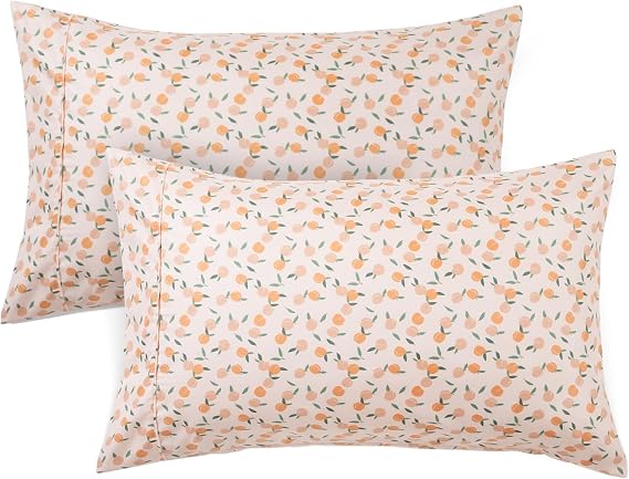 Queen Pillow Cases Set of 2, Ultra Soft Wrinkle-Free Microfiber Pillow Covers with Open-end Closure, Fade/Stain/Shrink Resistant, Machine Washable, Yellow Peach Print, 20"x30" Queen Size