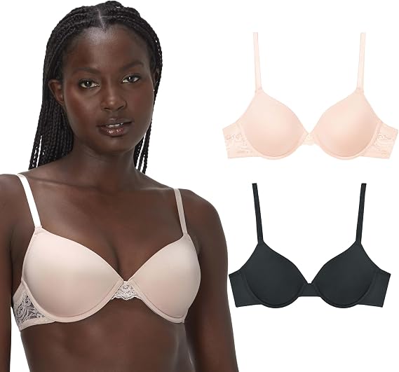 Maidenform Women's Underwire Bra, Push-up Bra for Women, Underwire Bra with Adjustable Straps 2-Pack