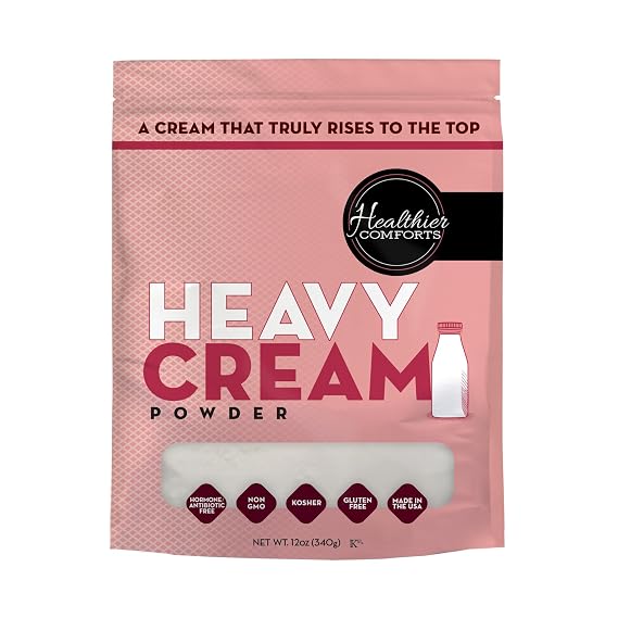 Healthier Comforts Heavy Cream Powder (72% Butterfat) | Kosher, Gluten Free, Non-GMO, Keto Friendly, Free of Antibiotics & Hormones (rBGH or rBST) | Made in USA (12oz)