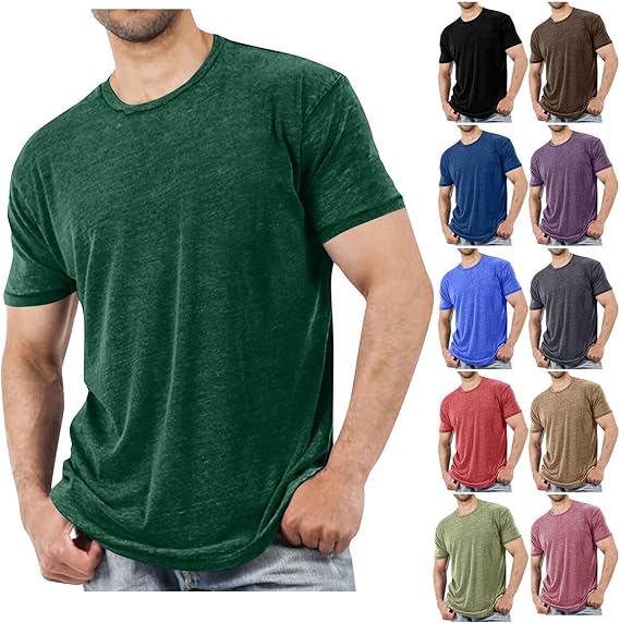 Short Sleeve T Shirt for Men Solid Color Crew Neck Tshirts Casual AAthletic Workout Tops Summer Loose Business Tees