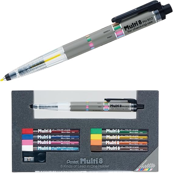 Pentel Pencil Lead Holder and Lead Set, Multi 8 Set (PH802ST)