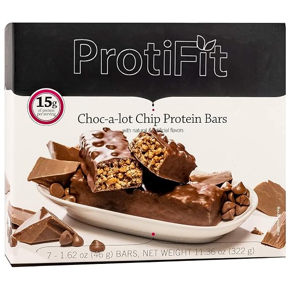 Proti Fit - Low Calorie Snack Bar for Healthy Diets, 15g Protein, Low Carb, Low Sugar, 7 Servings Per Box (Choc-a-Lot Chip)