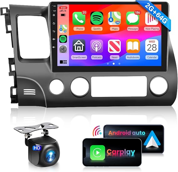 Podofo HiFi 16EQ 2G 64G Car Stereo Radio for Honda Civic 2006-2011 CarPlay Android Auto MirrorLink, 10.1 inch 1080P HD IPS Touch Screen Civic Car Radio GPS WiFi RDS FM Radio AHD Backup Camera