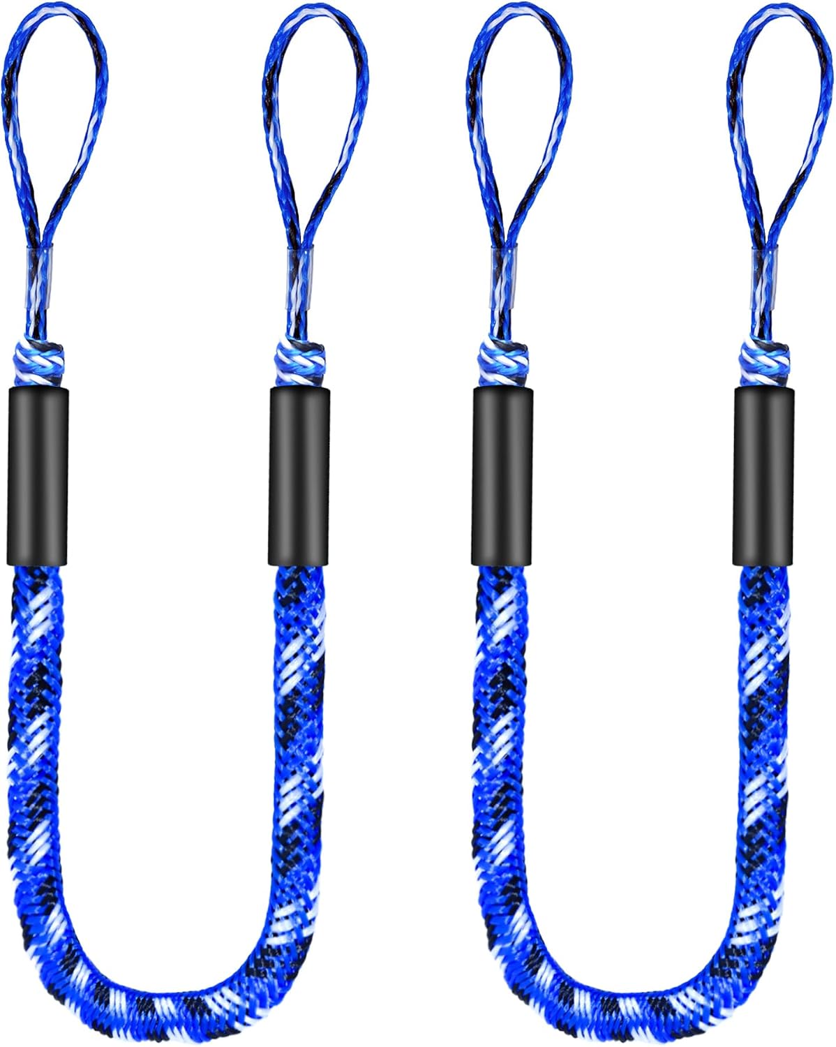 2 Pcs Boat Bungee Dock Lines, 4 Feet Mooring Rope for Docking Stretches to 6 Feet, Mooring Line Boat Accessories Docking Ropes PWC Dock Ties for Boats Blue and White
