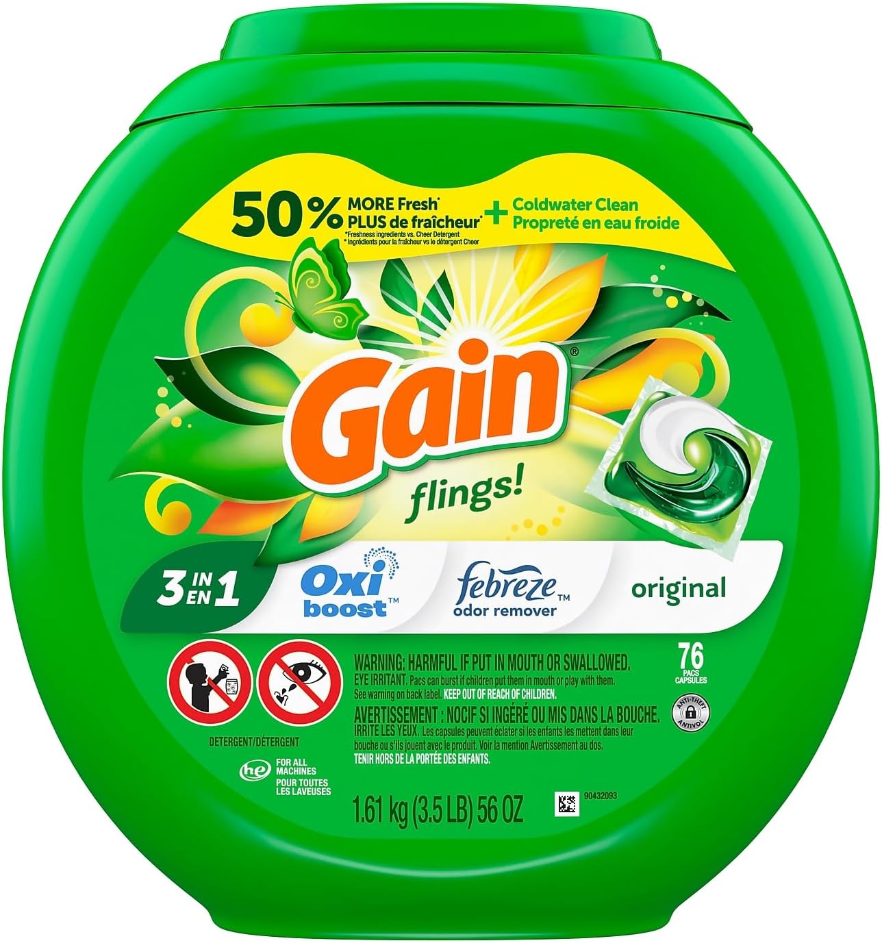 Gain Flings Laundry Detergent Pacs, Original Scent, 81 count