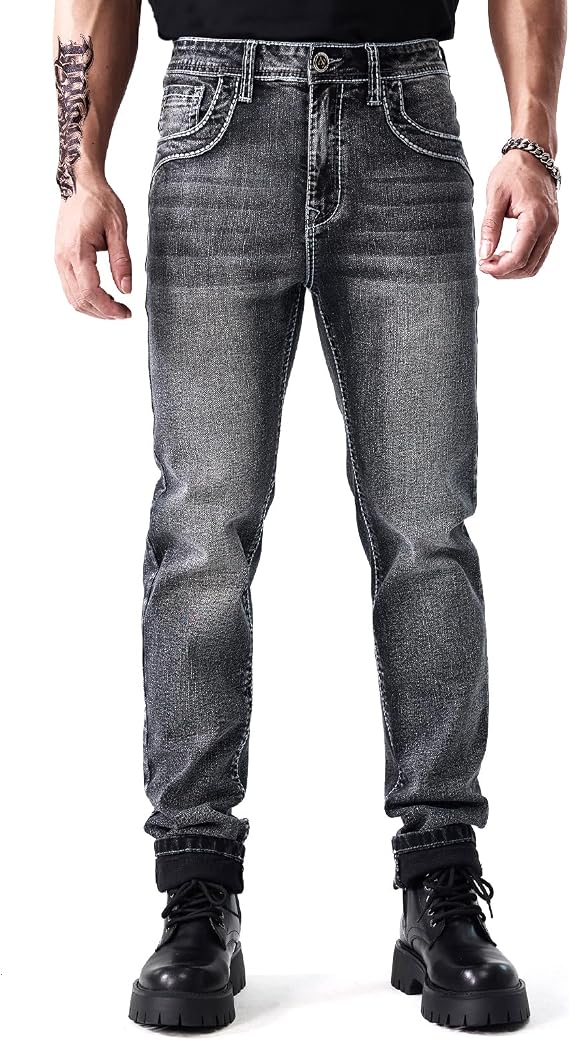 Jeans for Men Comfy & Durable Embroidered Denim Pants | Men's Jeans Embroidered Regular Fit Straight Leg Jeans, Comfy & Durable Denim Pants, Classic Casual Trousers for All Seasons