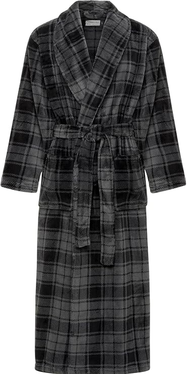 Men's Long Sleeve Plush Fleece Hooded Robe, Full Length Bathrobe