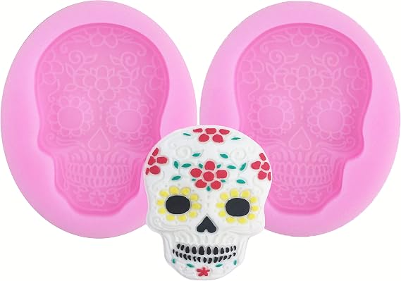 2 Piece funny Skull Silicone Moulds for Cake Decoration, Sugarcraft, Cupcake Topper, Soap,Crafting Projects, Cookie Decor, Jewelry,Chocolate, Pastry, Polymer Clay, Epoxy Resin