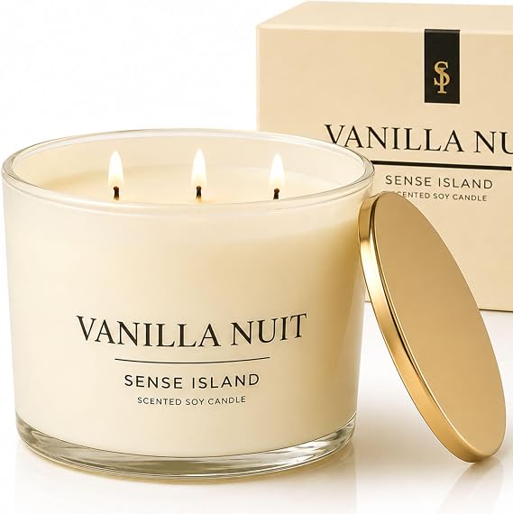 Luxury Vanilla Soy Candles, Large 3 Wick Jar Candle for Home