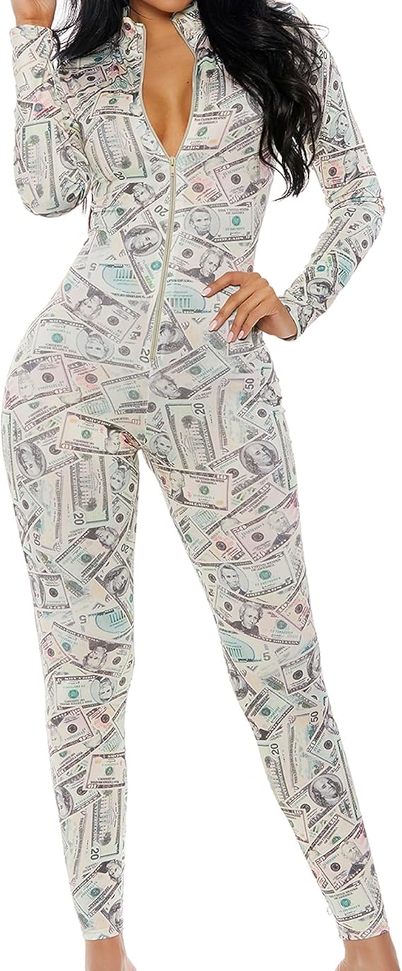 Forplay Women's Money Print Zipfront Catsuit