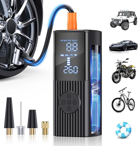Hafuloky Tire Inflator Portable Air Compressor, 180PSI Cordless Air Pump with Digital Gauge, LED Light and Auto Shut-Off Function, 3X Faster Air Compressor for Car, Motorcycle, Bicycle, Ball