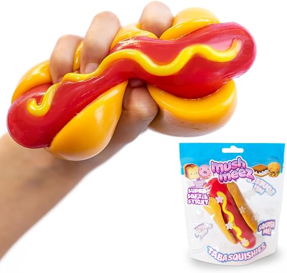 Taba Squishy - Hot Dog Jumbo Large, 5" Super Soft & Sticky Layered TABA Squishies - Perfect for Squishy Stress Relief - Sensory / Fidget Play Food Squishy Toy for Kids and Adults