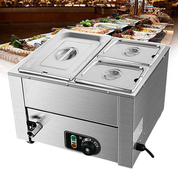Commercial Food Warmer with 3/4/5/6x Pan Catering Hot Food Warming Pot, Electric Pearl Chocolate Tempering Machine for Melting and Heating Milk Tea Sauces Cream Soup 30~85C, 3lids